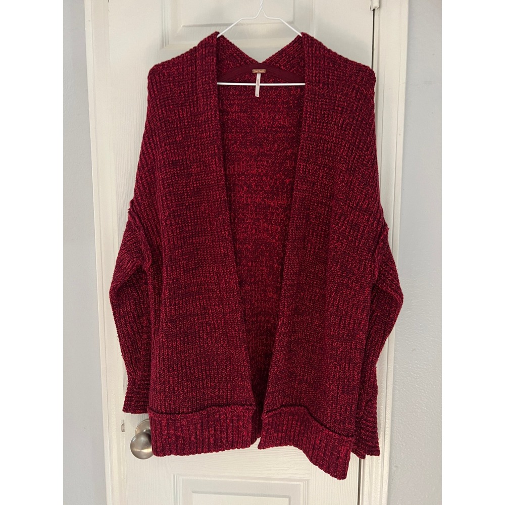 Free People Cardigan Womens XS Acrylic Blend Chunky Knit Open Front Casual Red